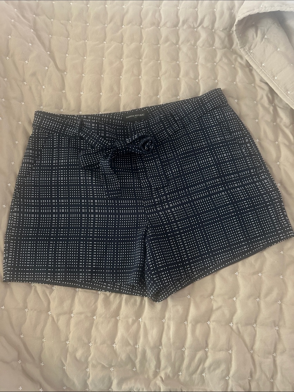 Banana Republic Factory Navy and White Grid High-Waist Tie Shorts